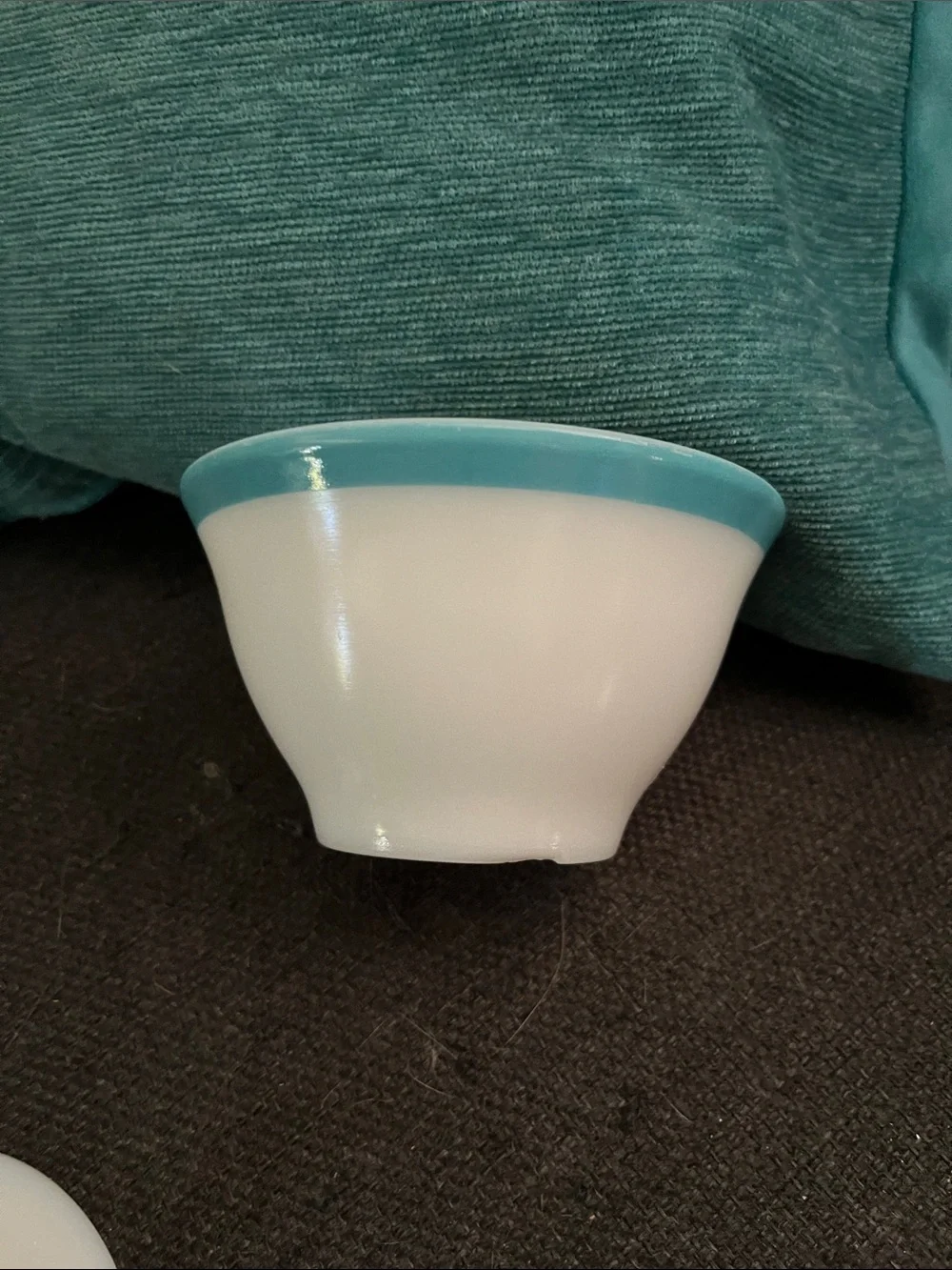 Vintage Pyrex White Milk Glass Sugar Bowl with Turquoise Rims